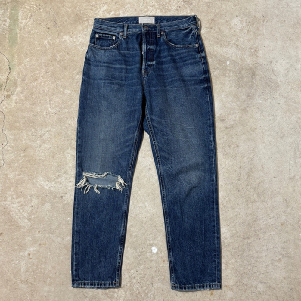 Everlane The Cheeky Jeans Women’s Size 28 Crop Blue Denim Distressed Button Fly
